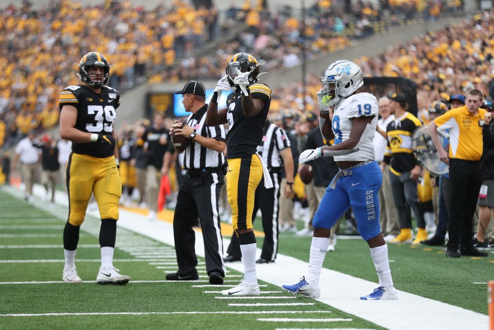 Iowa Hawkeyes wide receiver Ihmir Smith-Marsette (6) against Middle Tennessee State Saturday, September 28, 2019 at Kinnick Stadium. (Max Allen/hawkeyesports.com)