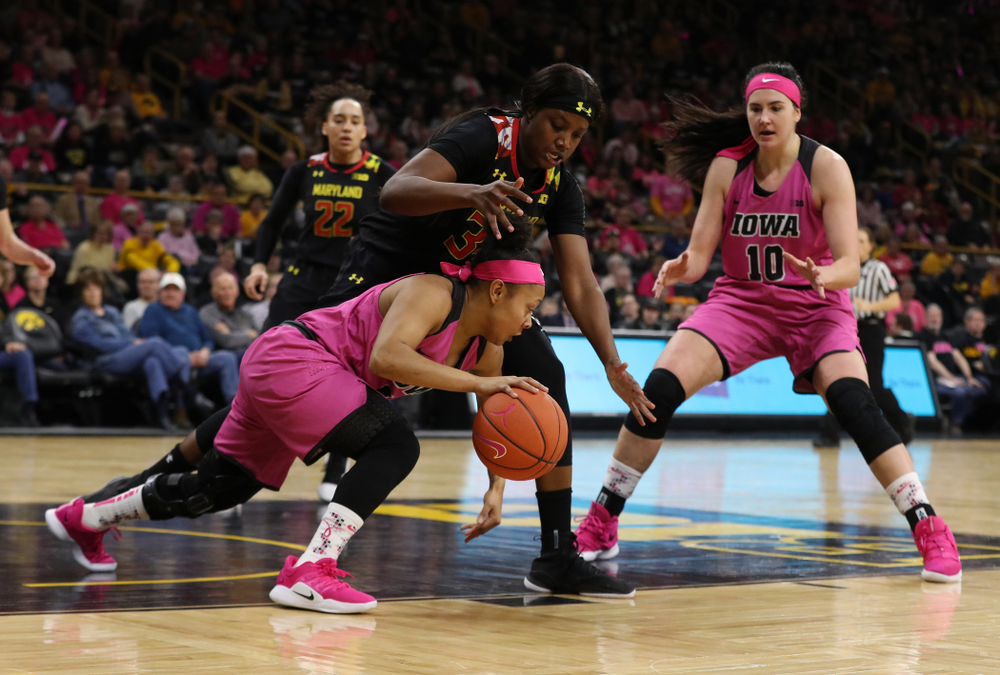 Iowa Hawkeyes guard Tania Davis (11) against the seventh ranked Maryland Terrapins Sunday, February 17, 2019 at Carver-Hawkeye Arena. (Brian Ray/hawkeyesports.com)