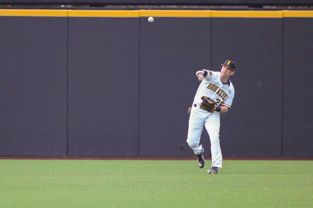 Iowa infielder Chris Whelan at game 1 vs Rutgers on Friday, April 5, 2019 at Duane Banks Field. (Lily Smith/hawkeyesports.com)