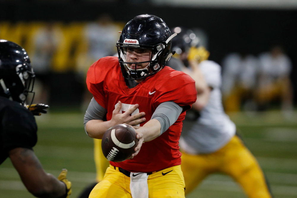 Iowa Hawkeyes quarterback Peyton Mansell (2) during spring practice No. 13 Wednesday, April 18, 2018 at the Hansen Football Performance Center. (Brian Ray/hawkeyesports.com)
