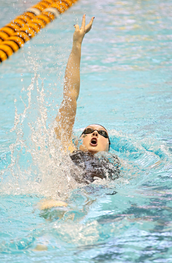 Iowa’s Emilia Sansome swims the women’s 400 yard individual medley preliminary event during the 2020 Women’s Big Ten Swimming and Diving Championships at the Campus Recreation and Wellness Center in Iowa City on Friday, February 21, 2020. (Stephen Mally/hawkeyesports.com)