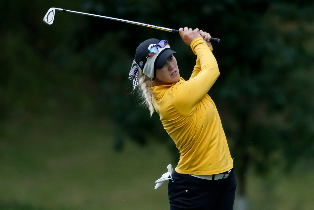 Iowa's Shawn Rennegarbe hits an approach shot during the Diane Thomason Invitational at Finkbine Golf Course on September 29, 2018. (Tork Mason/hawkeyesports.com)