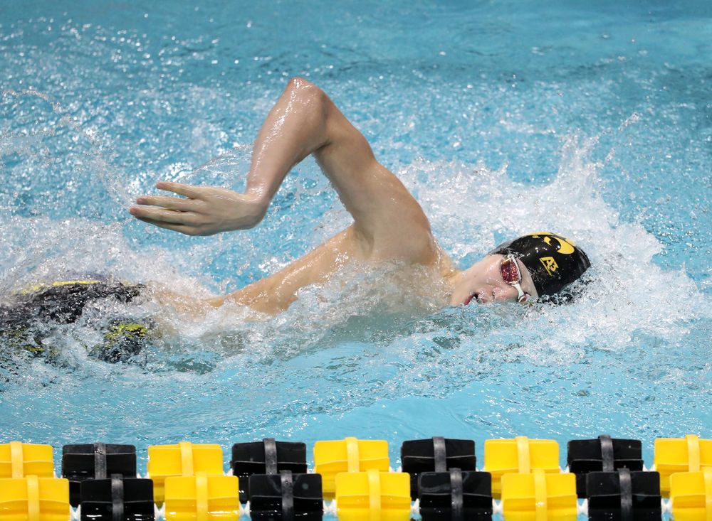 Iowa's Andrew Fierke swims the 500-yard freestyle during the bonus finals of the second day at the 2019 Big Ten Swimming and Diving Championships Thursday, February 28, 2019 at the Campus Wellness and Recreation Center. (Brian Ray/hawkeyesports.com)