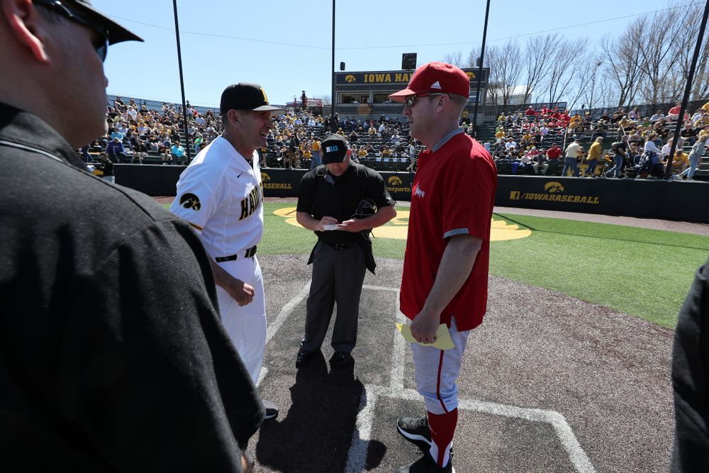 Iowa Hawkeyes head coach Rick Heller against the Nebraska Cornhuskers Saturday, April 20, 2019 at Duane Banks Field. (Brian Ray/hawkeyesports.com)