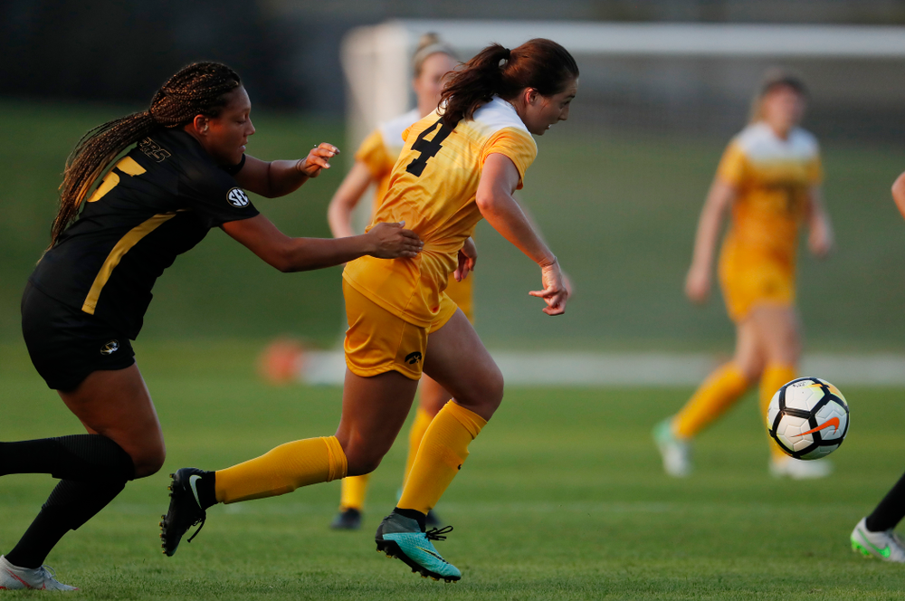 Iowa Hawkeyes Kaleigh Haus (4) against the Missouri Tigers Friday, August 17, 2018 at the Iowa Soccer Complex. (Brian Ray/hawkeyesports.com)
