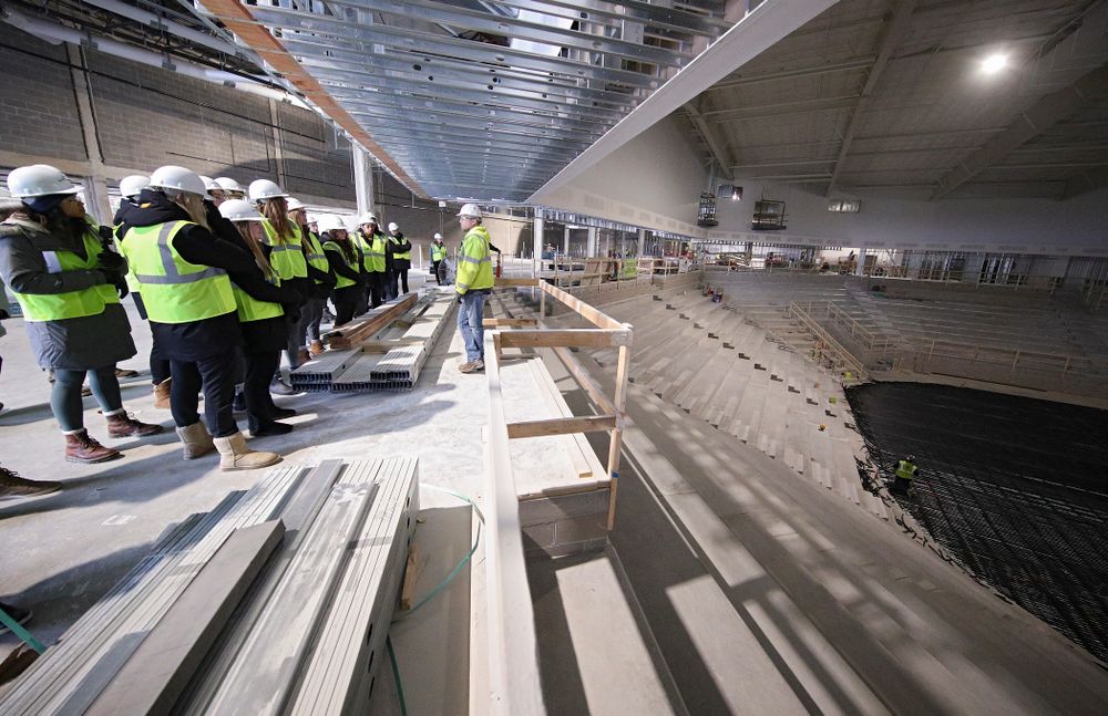 The Iowa Volleyball team and staff take a construction tour of Xtream Arena in Coralville on Thursday, January 30, 2020. (Stephen Mally/hawkeyesports.com)