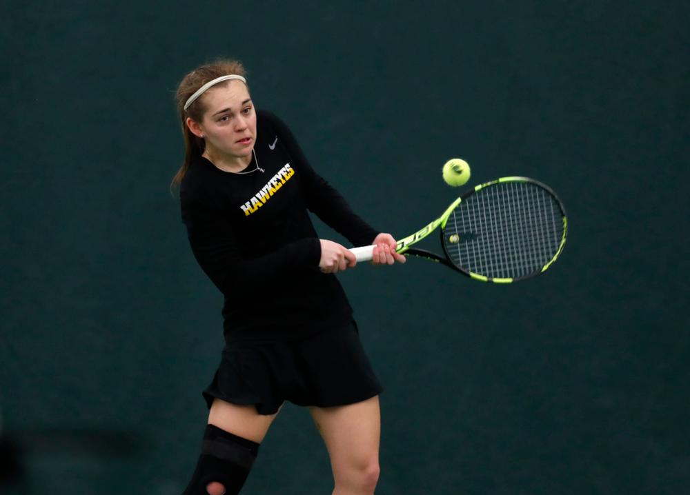 Zoe Douglas against Ohio State Sunday, March 25, 2018 at the Hawkeye Tennis and Recreation Center. (Brian Ray/hawkeyesports.com)