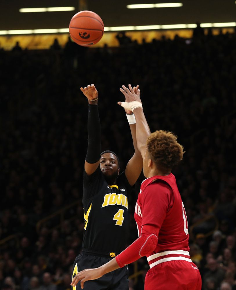 Iowa Hawkeyes guard Isaiah Moss (4) against the Indiana Hoosiers Friday, February 22, 2019 at Carver-Hawkeye Arena. (Brian Ray/hawkeyesports.com)