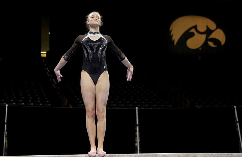 Iowa’s Mackenzie Vance competes on the beam against Michigan State Saturday, February 1, 2020 at Carver-Hawkeye Arena. (Brian Ray/hawkeyesports.com)