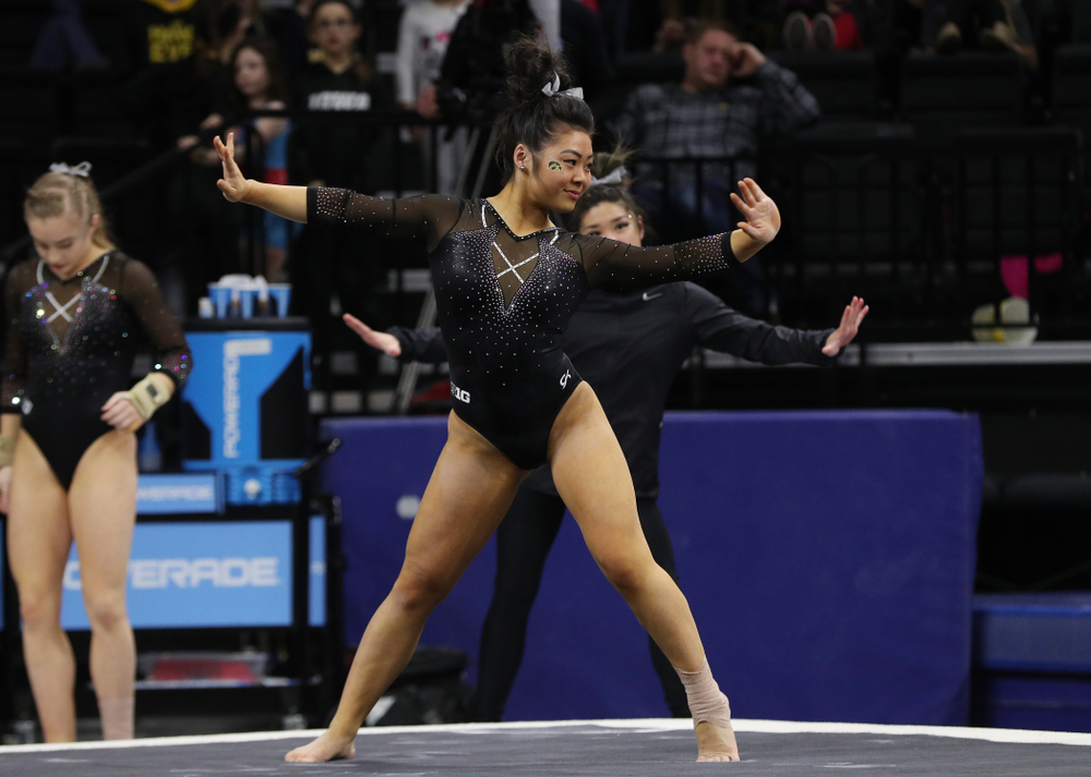 Iowa's Clair Kaji competes on the floor against Illinois Saturday, February 16, 2019 at Carver-Hawkeye Arena. (Brian Ray/hawkeyesports.com)