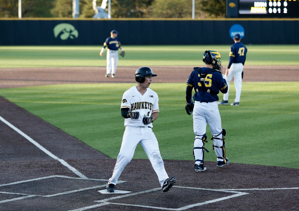 Iowa Hawkeyes infielder Matt Hoeg (3) against the Michigan Wolverines Friday, April 27, 2018 at Duane Banks Field in Iowa City. (Brian Ray/hawkeyesports.com)