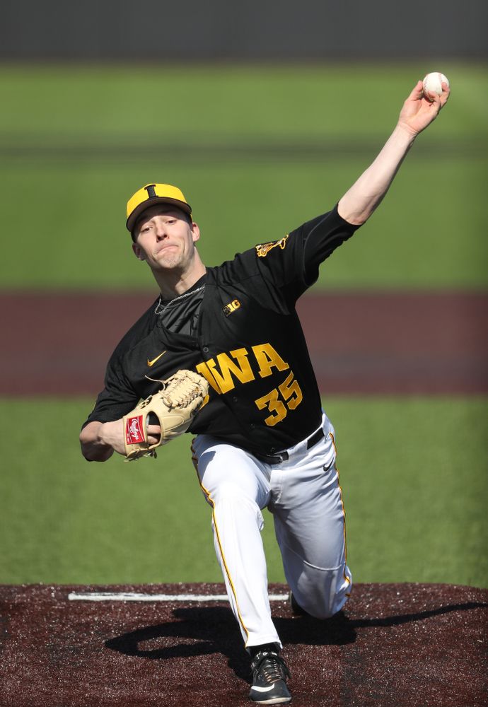 Iowa Hawkeyes Cam Baumann (35) against California State Northridge Sunday, March 17, 2019 at Duane Banks Field. (Brian Ray/hawkeyesports.com)