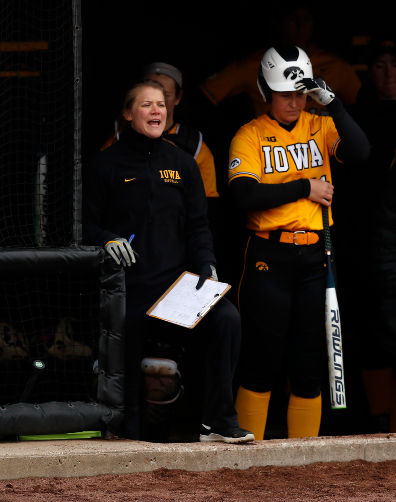 Iowa Hawkeyes assistant coach Rachel West against UW Green Bay Tuesday, March 27, 2018 at Bob Pearl Field. (Brian Ray/hawkeyesports.com)