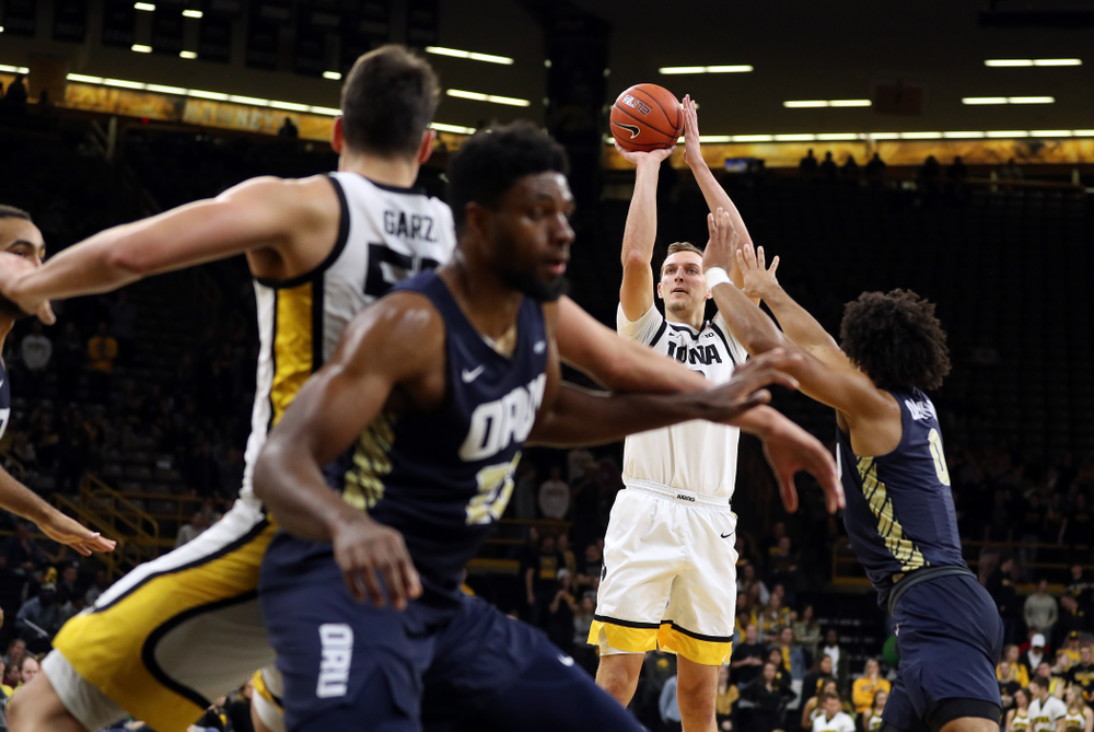 Iowa Hawkeyes forward Jack Nunge (2) against Oral Roberts Friday, November 15, 2019 at Carver-Hawkeye Arena. (Brian Ray/hawkeyesports.com)
