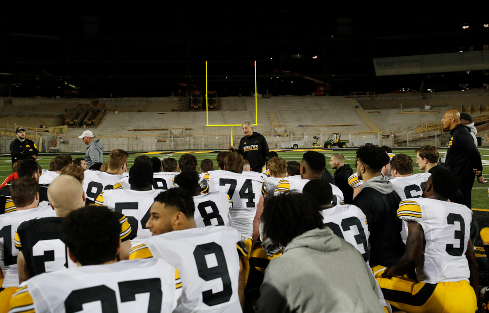 Iowa Hawkeyes head coach Kirk Ferentz during their final spring practice Friday, April 20, 2018 at Kinnick Stadium. (Brian Ray/hawkeyesports.com)