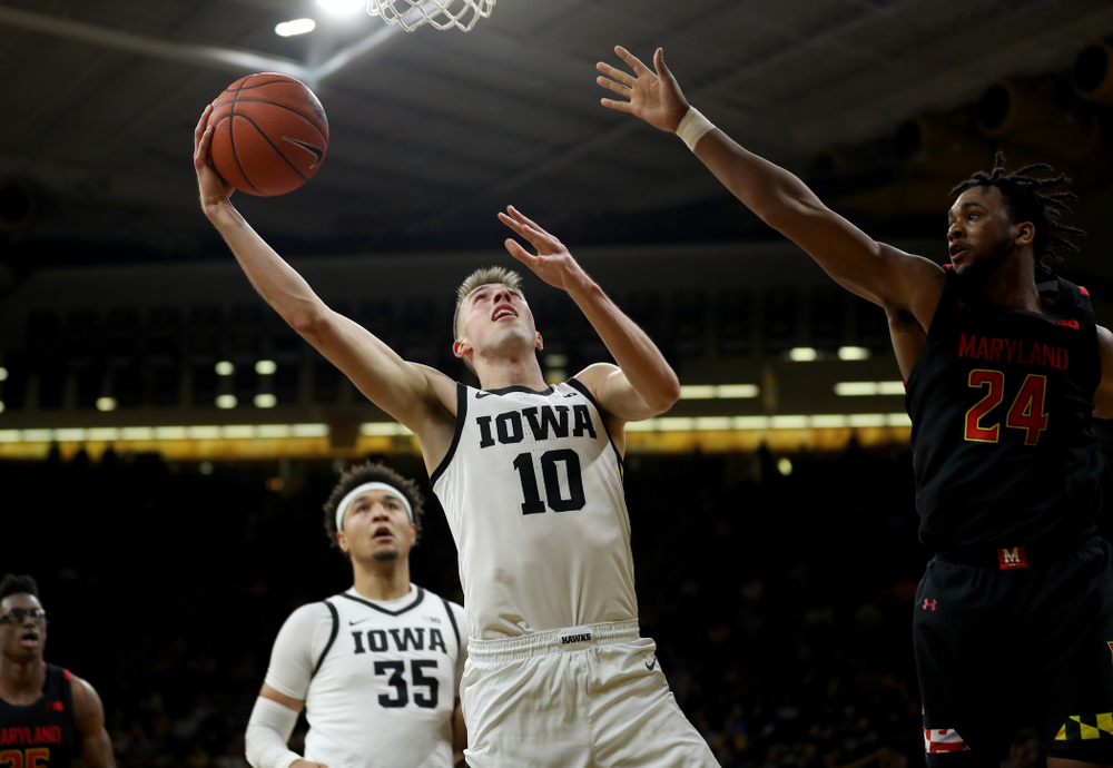 Iowa Hawkeyes guard Joe Wieskamp (10) against the Maryland Terrapins Friday, January 10, 2020 at Carver-Hawkeye Arena. (Brian Ray/hawkeyesports.com)