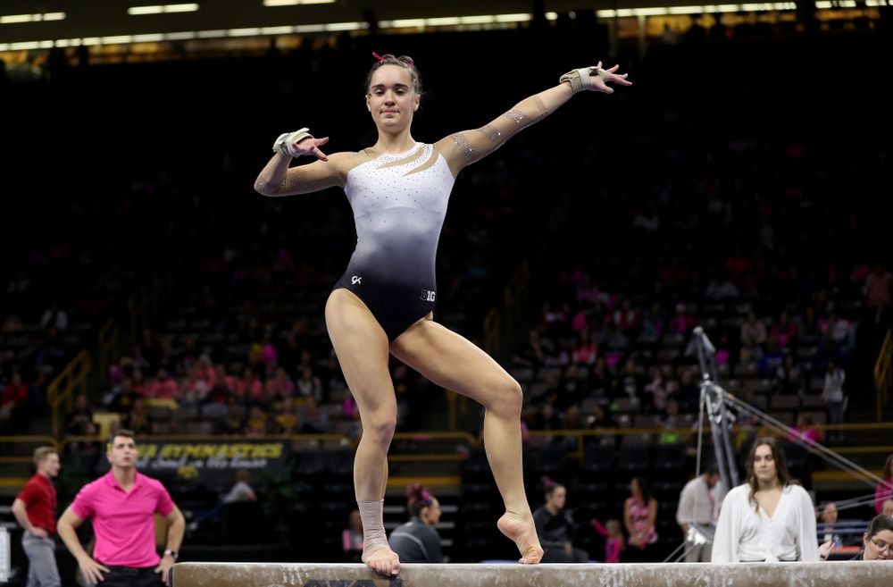 IowaÕs Allie Gilchrist competes on the beam against Ball State and Air Force Saturday, January 11, 2020 at Carver-Hawkeye Arena. (Brian Ray/hawkeyesports.com)