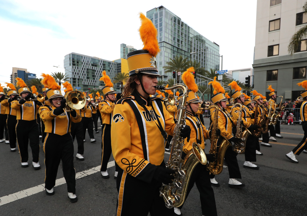 The Hawkeye Marching Band and the Iowa Spirit Squad march in the Holiday Bowl Parade Thursday, December 26, 2019 in San Diego. (Brian Ray/hawkeyesports.com)