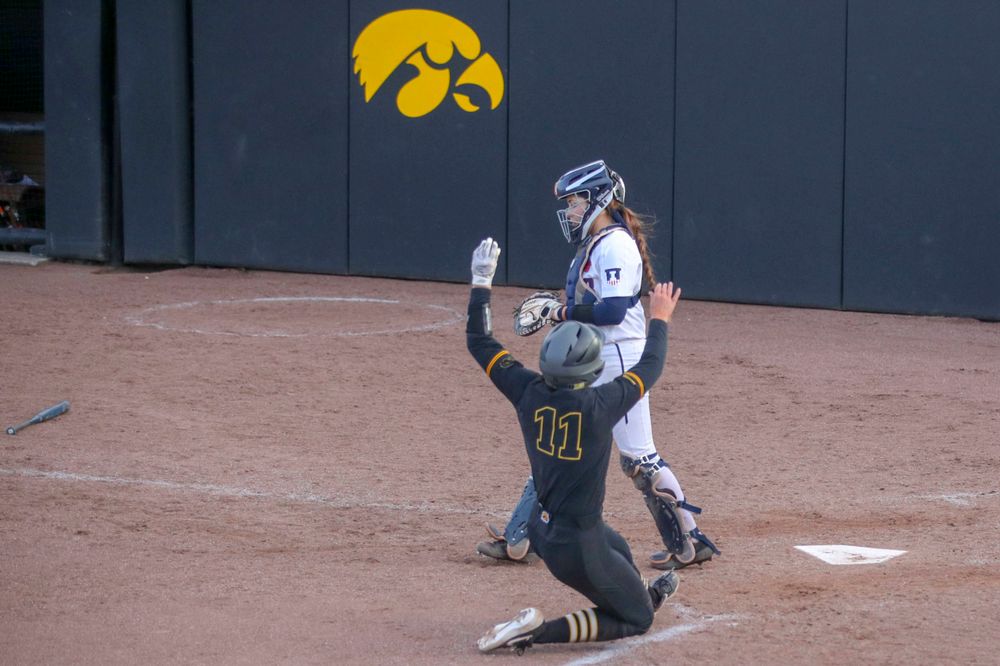 IowaÕs Mallory Kilian (11) at softball vs Illinois game 3 on Saturday, April 13, 2019 at Bob Pearl Field. (Lily Smith/hawkeyesports.com)