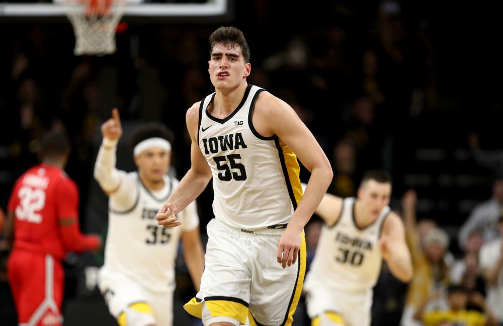 Iowa Hawkeyes forward Luka Garza (55) against the Ohio State Buckeyes Thursday, February 20, 2020 at Carver-Hawkeye Arena. (Brian Ray/hawkeyesports.com)