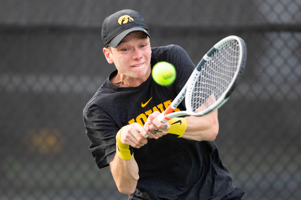 IowaÕs Jason Kerst at tennis vs Illinois State on Sunday, April 21, 2019 at the Hawkeye Tennis and Recreation Complex. (Lily Smith/hawkeyesports.com)
