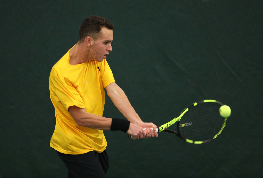 Kareem Allaf against the Butler Bulldogs Sunday, January 27, 2019 at the Hawkeye Tennis and Recreation Complex. (Brian Ray/hawkeyesports.com)