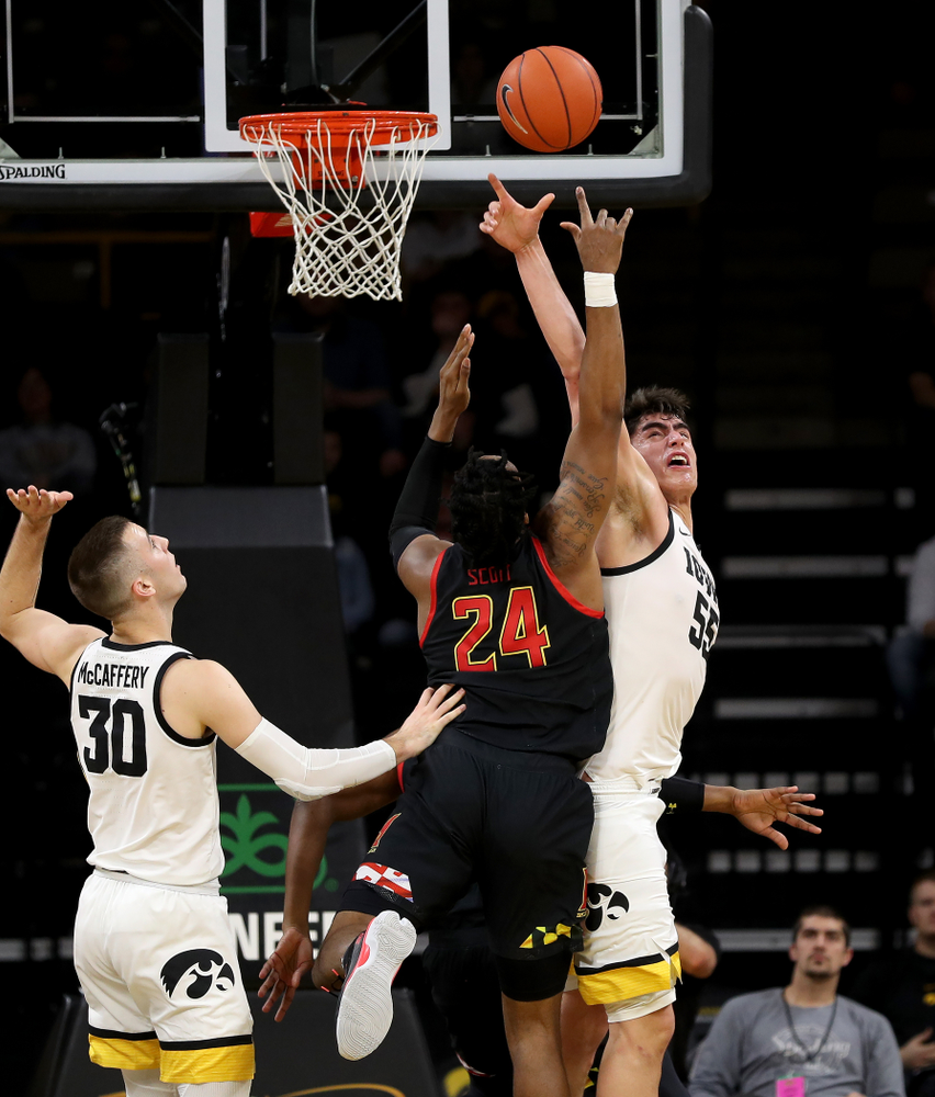 Iowa Hawkeyes forward Luka Garza (55) against the Maryland Terrapins Friday, January 10, 2020 at Carver-Hawkeye Arena. (Brian Ray/hawkeyesports.com)