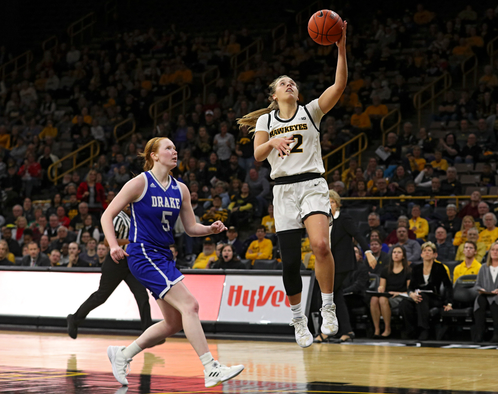 Iowa Hawkeyes guard Kathleen Doyle (22) makes a basket during the fourth quarter of their game at Carver-Hawkeye Arena in Iowa City on Saturday, December 21, 2019. (Stephen Mally/hawkeyesports.com)