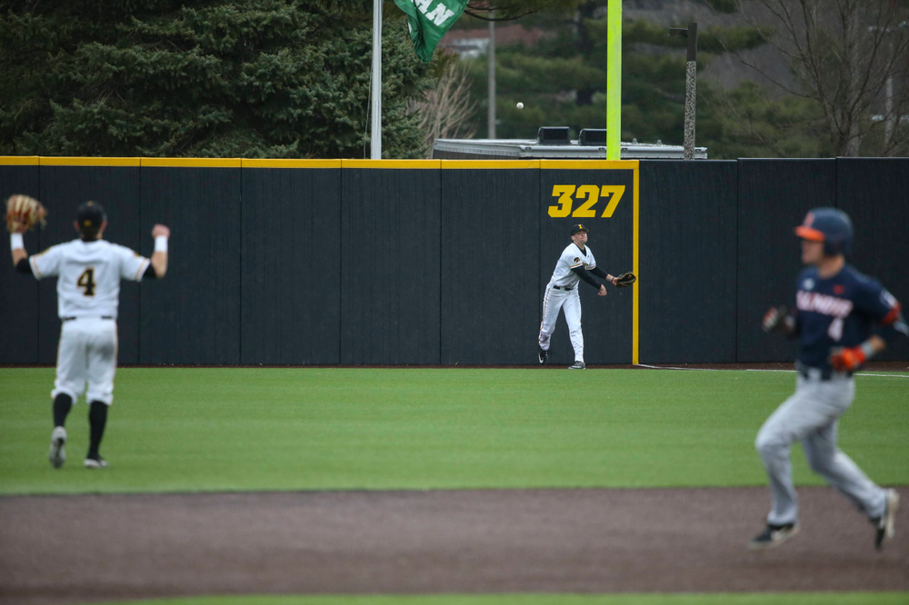 Iowa outfielder Ben Norman (9) at game 1 vs Illinois on Friday, March 29, 2019 at Duane Banks Field. (Lily Smith/hawkeyesports.com)