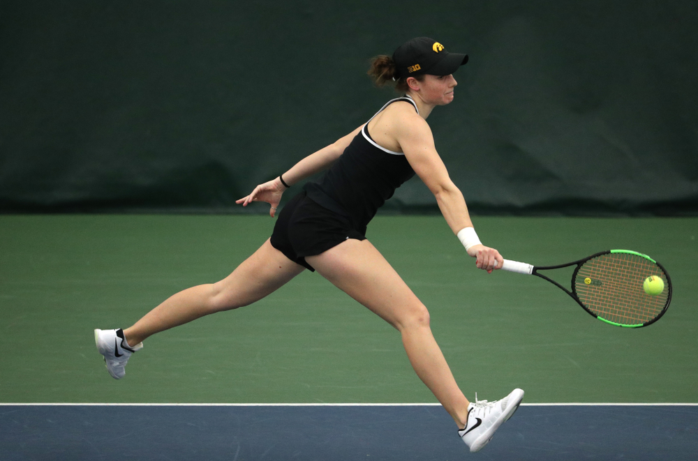 Iowa's Elise Van Heuvelen Treadwell against the Penn State Nittany Lions Sunday, February 24, 2019 at the Hawkeye Tennis and Recreation Complex. (Brian Ray/hawkeyesports.com)