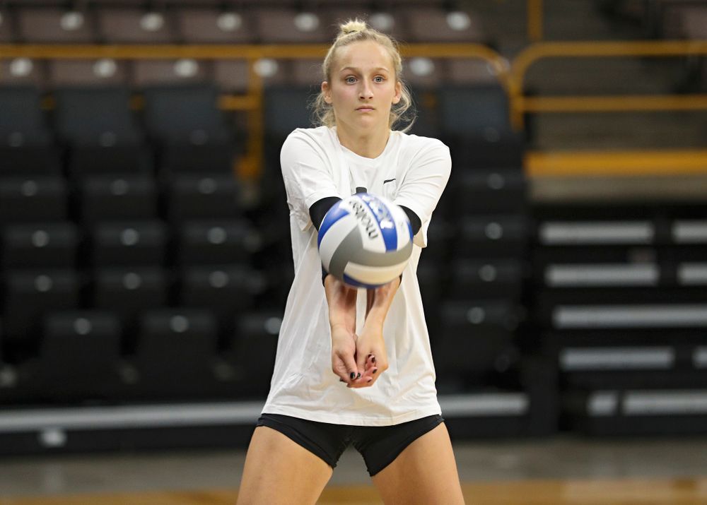 Iowa’s Kyndra Hansen (8) during Iowa Volleyball’s Media Day at Carver-Hawkeye Arena in Iowa City on Friday, Aug 23, 2019. (Stephen Mally/hawkeyesports.com)
