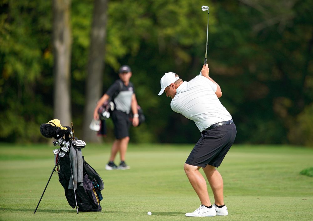 Iowa’s Alex Schaake hits from the fairway during the second day of the Golfweek Conference Challenge at the Cedar Rapids Country Club in Cedar Rapids on Monday, Sep 16, 2019. (Stephen Mally/hawkeyesports.com)