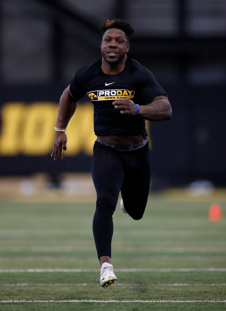 Iowa Hawkeyes running back James Butler (20) during the team's annual pro day Monday, March 26, 2018 at the Hansen Football Performance Center. (Brian Ray/hawkeyesports.com)