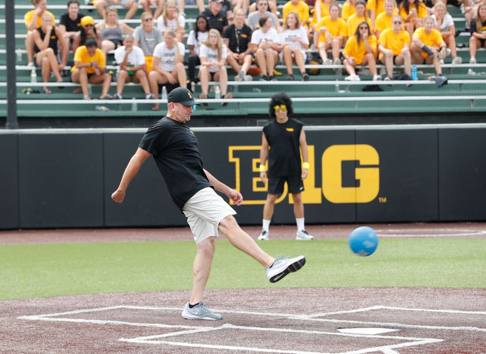 Head Baseball Coach Rick Heller during the Iowa Student Athlete Kickoff Kickball game Sunday, August 19, 2018 at Duane Banks Field. (Brian Ray/hawkeyesports.com)