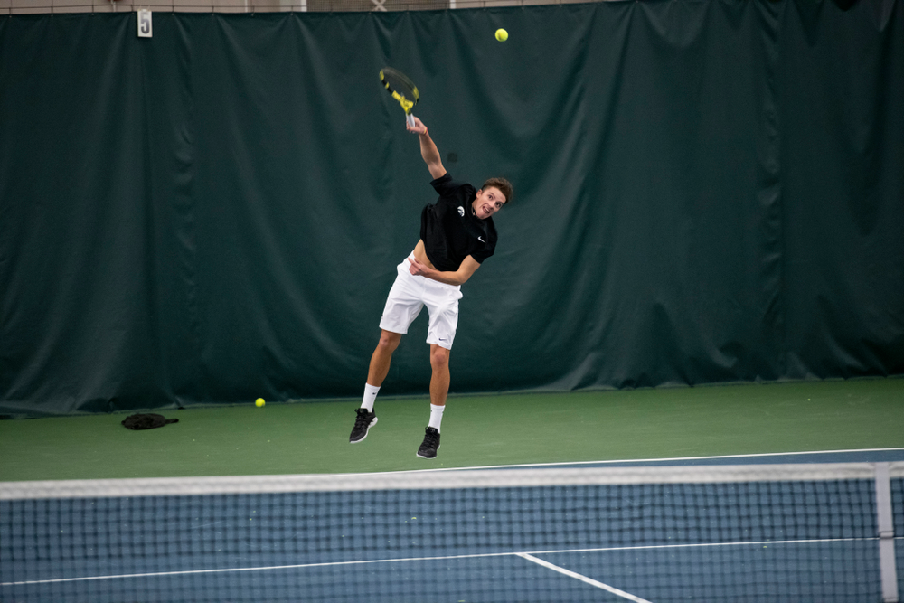 The Iowa men's tennis team competes against Cornell in The Rise Tennis Center in Ithaca, NY on Sunday, Feb. 24, 2019.