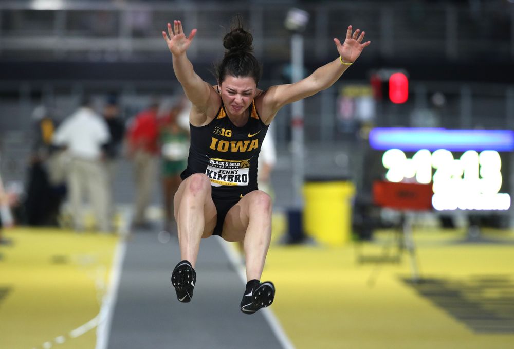Iowa's Jenny Kimbro competes in the long jump during the Black and Gold Premier meet Saturday, January 26, 2019 at the Recreation Building. (Brian Ray/hawkeyesports.com)
