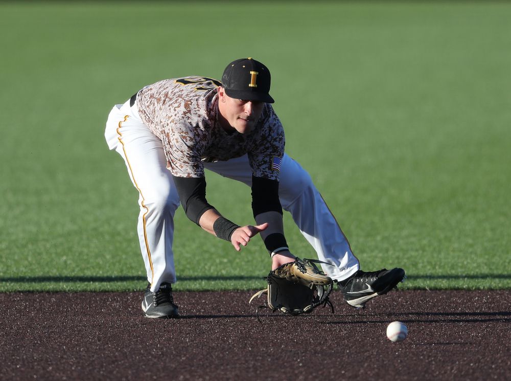 Iowa Hawkeyes Tanner Wetrich (16) against the Nebraska Cornhuskers on Military Appreciation Night Friday, April 19, 2019 at Duane Banks Field. (Brian Ray/hawkeyesports.com)