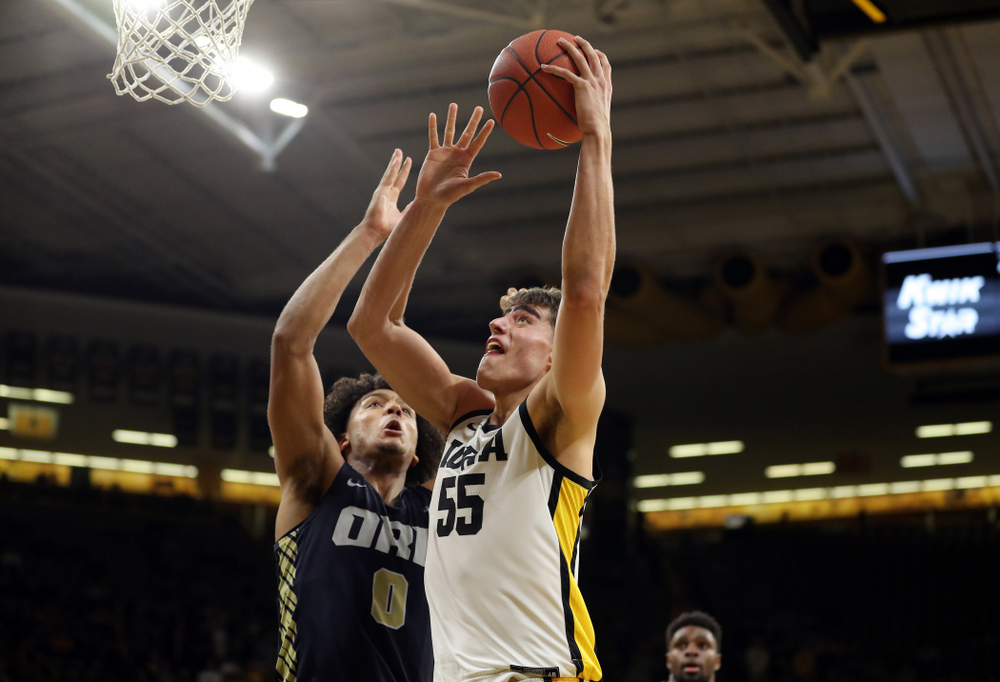 Iowa Hawkeyes forward Luka Garza (55) against Oral Roberts Friday, November 15, 2019 at Carver-Hawkeye Arena. (Brian Ray/hawkeyesports.com)