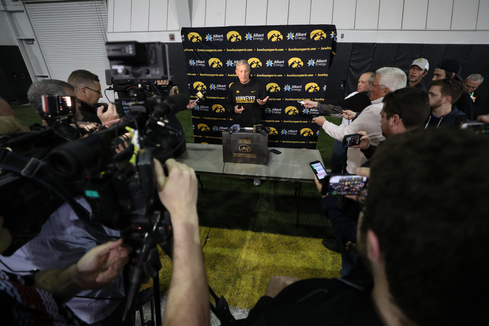 Iowa Hawkeyes head coach Kirk Ferentz during the teamÕs final spring practice Friday, April 26, 2019 at the Kenyon Football Practice Facility. (Brian Ray/hawkeyesports.com)