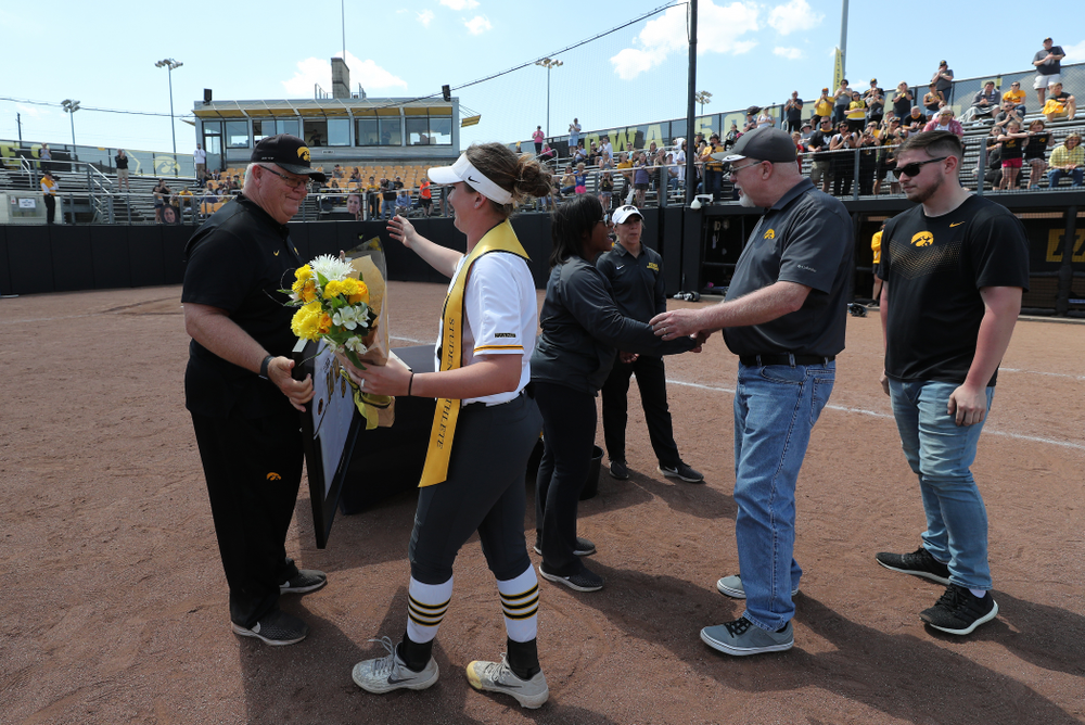 Iowa Hawkeyes Erin Riding (6) during senior day festivities following their game against the Ohio State Buckeyes Sunday, May 5, 2019 at Pearl Field. (Brian Ray/hawkeyesports.com)ic