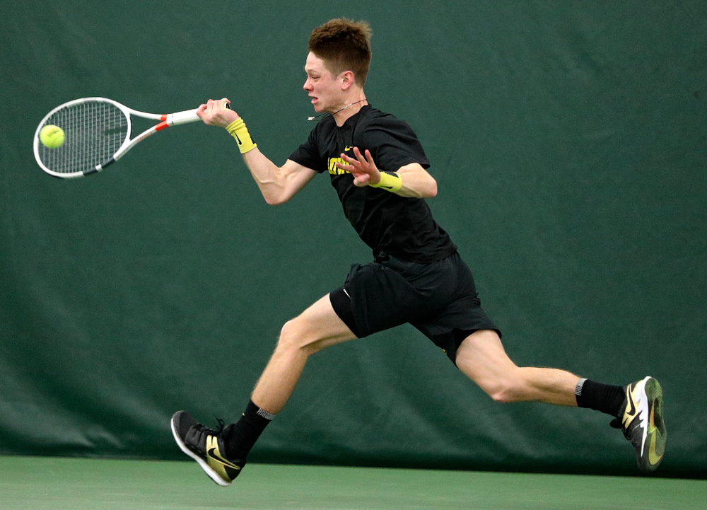 Iowa’s Jason Kerst during his singles match at the Hawkeye Tennis and Recreation Complex in Iowa City on Friday, February 14, 2020. (Stephen Mally/hawkeyesports.com)