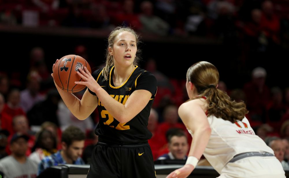 Iowa Hawkeyes guard Kathleen Doyle (22) against the Maryland Terrapins Thursday, February 13, 2020 at the Xfinity Center in College Park, MD. (Brian Ray/hawkeyesports.com)