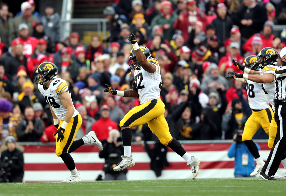Iowa Hawkeyes linebacker Djimon Colbert (32) against the Wisconsin Badgers Saturday, November 9, 2019 at Camp Randall Stadium in Madison, Wisc. (Brian Ray/hawkeyesports.com)