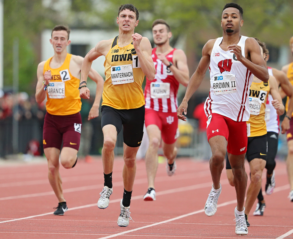 Iowa's Matt Manternach runs the men’s 800 meter event on the third day of the Big Ten Outdoor Track and Field Championships at Francis X. Cretzmeyer Track in Iowa City on Sunday, May. 12, 2019. (Stephen Mally/hawkeyesports.com)