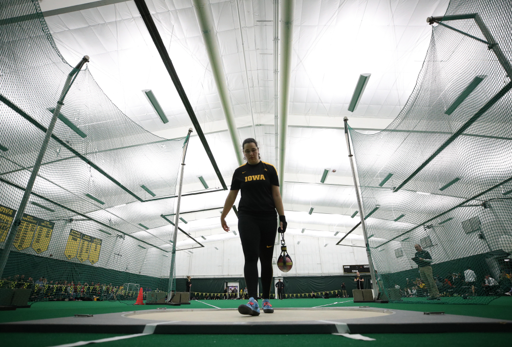Iowa's Konstadina Spanoudakis competes in the weight throw Friday, January 11, 2019 at the Hawkeye Tennis and Recreation Center. (Brian Ray/hawkeyesports.com)