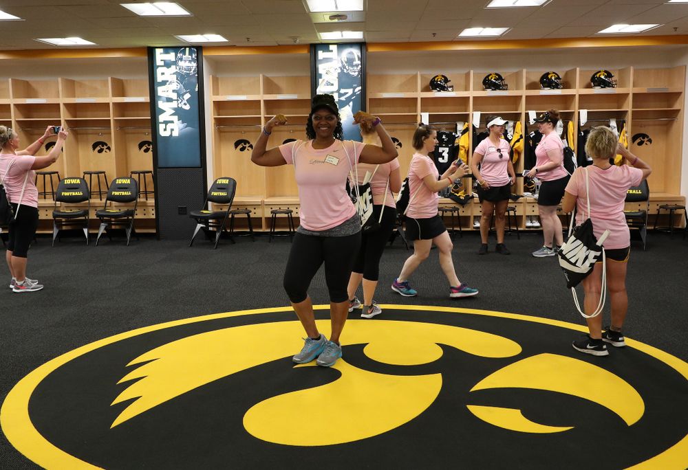 Tyjauna Smith, mother of Iowa Hawkeyes wide receiver Brandon Smith (12), during the 2019 Iowa Ladies Football Academy Saturday, June 8, 2019 in the home locker room at Kinnick Stadium. (Brian Ray/hawkeyesports.com)