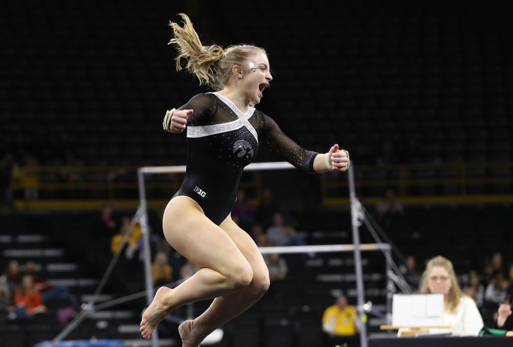 Iowa's Lauren Guerin competes on the floor against the Rutgers Scarlet Knights Saturday, January 26, 2019 at Carver-Hawkeye Arena. (Brian Ray/hawkeyesports.com)