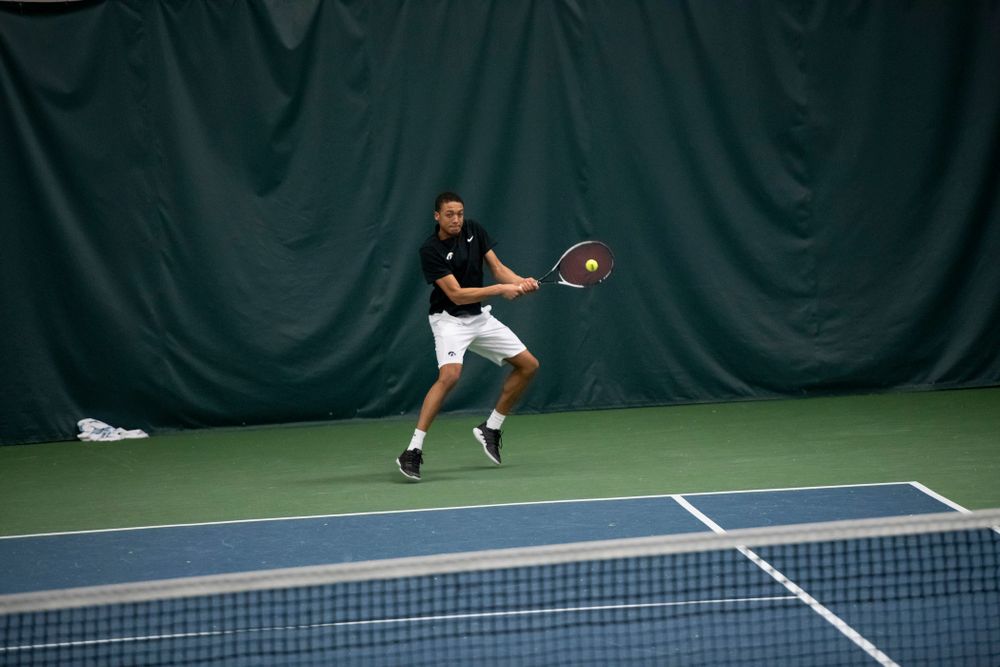 The Iowa men's tennis team competes against Cornell in The Rise Tennis Center in Ithaca, NY on Sunday, Feb. 24, 2019.