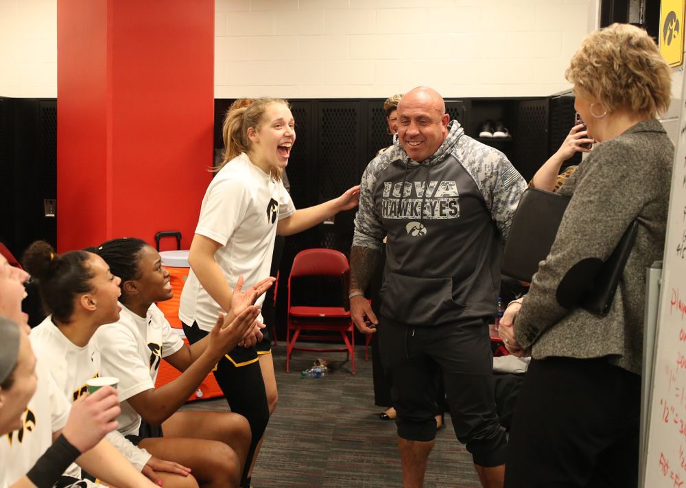 Sam Cila from The Program addresses the Hawkeyes before their game against the Maryland Terrapins Thursday, February 13, 2020 at the Xfinity Center in College Park, MD. (Brian Ray/hawkeyesports.com)