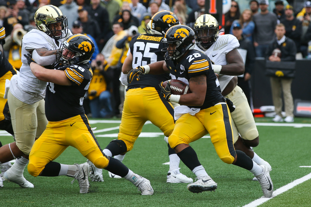 Iowa Hawkeyes running back Toren Young (28) during Iowa football vs Purdue on Saturday, October 19, 2019 at Kinnick Stadium. (Lily Smith/hawkeyesports.com)